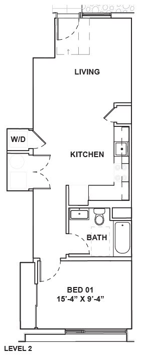 A floor plan of a two-level home with a living room, kitchen, bathroom, and a bedroom.